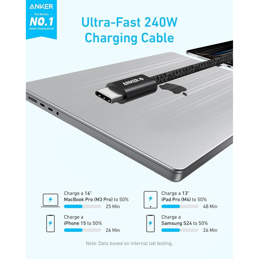 Anker Zolo Usb C To Usb C 240w Braided Fast Charging Cable 6 Ft A8060H12 - Black