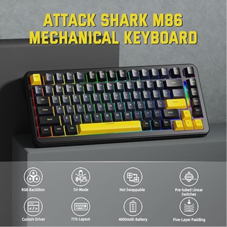 ATTACK SHARK M86 Tri-mode Gasket Mechanical Gaming Keyboard - Star Black Blueberry Switch