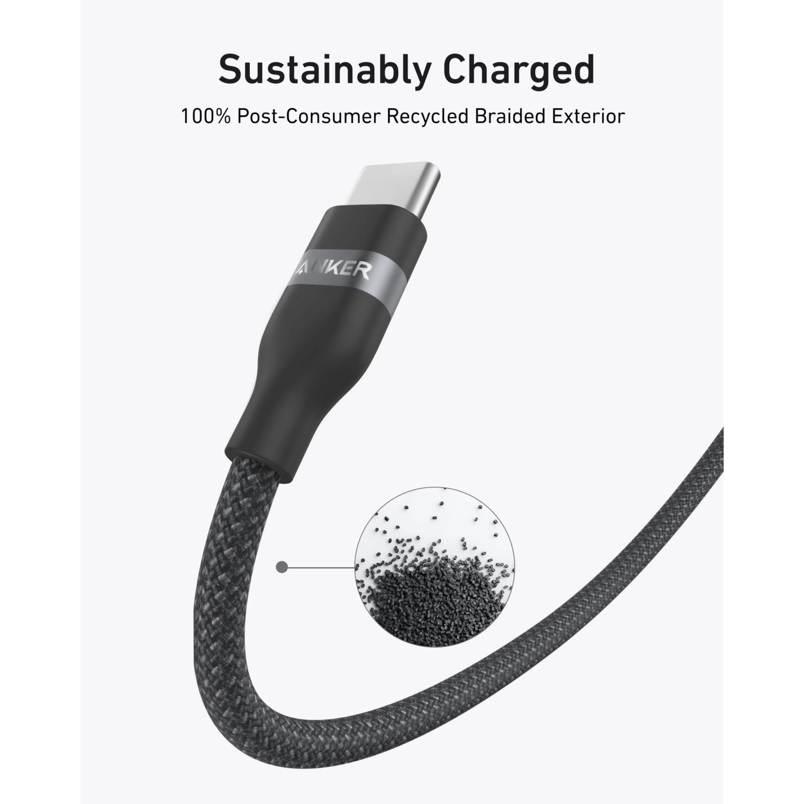 Anker USB-C to USB-C Cable | 240 W | Upcycled-Braided | 3ft | A82E2H11 - Black