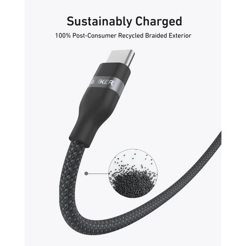 Anker USB-C to USB-C Cable | 240 W | Upcycled-Braided | 3ft | A82E2H11 - Black