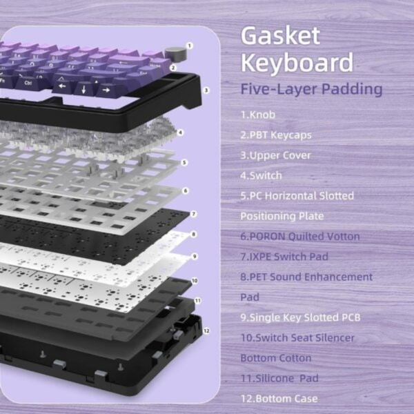 Attack Shark X85 Wireless Mechanical Gaming Keyboard - Grape Purple - White Jade Switch