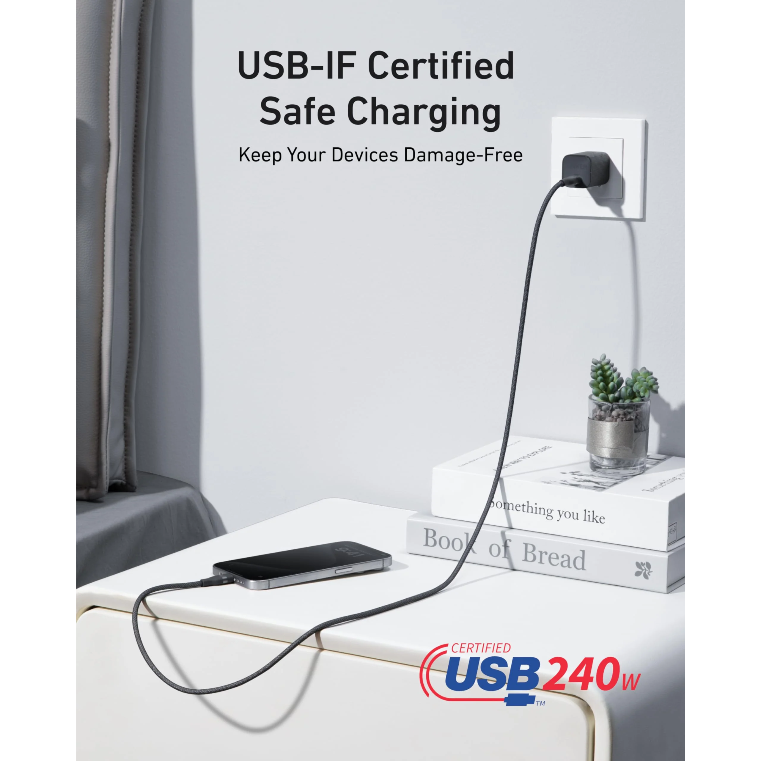 Anker USB-C to USB-C Cable | 240 W | Upcycled-Braided | 3ft | A82E2H11 - Black
