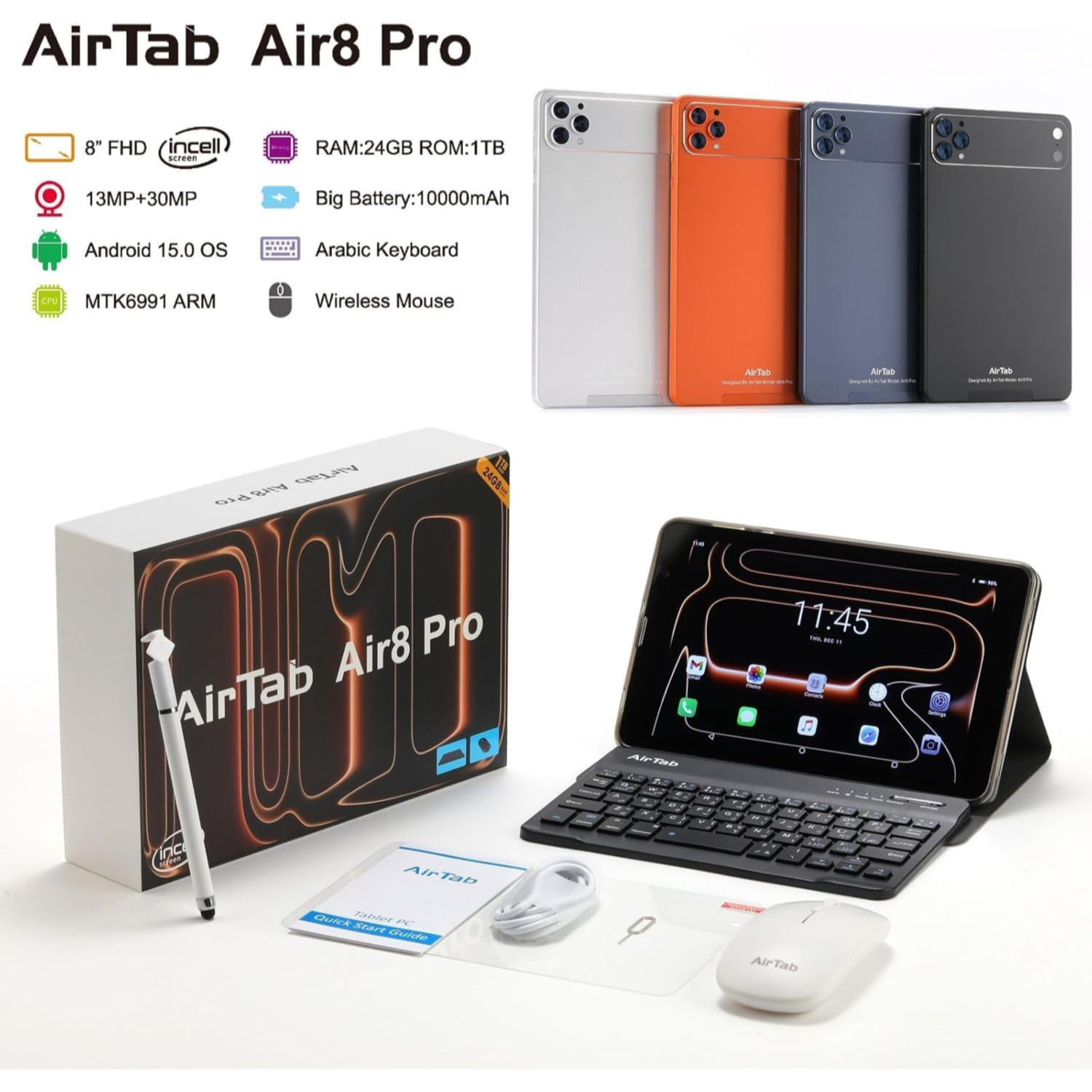 Air Tab Air 8 Pro / 5g , 24GB  RAM , 1TB ,10000Mah - Blue