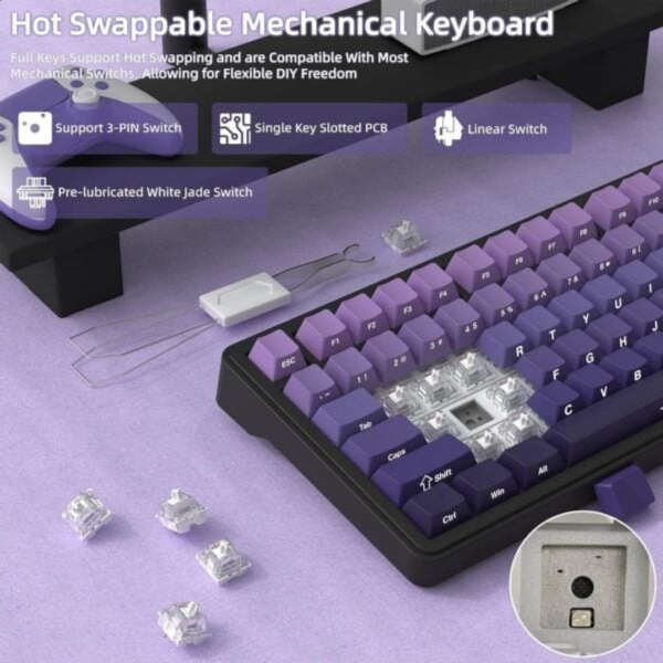 Attack Shark X85 Wireless Mechanical Gaming Keyboard - Grape Purple - White Jade Switch