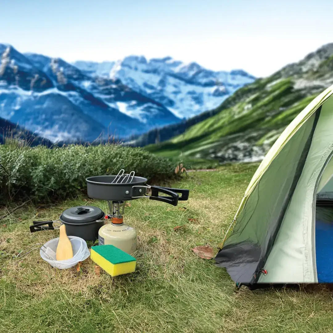 Camping Cookware 10 In 1 Green Lion - Black