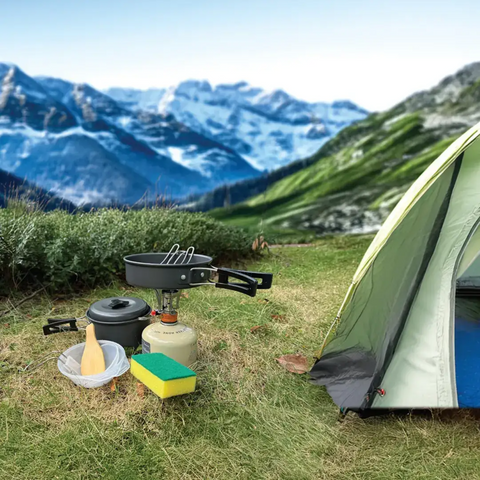 Camping Cookware 10 In 1 Green Lion - Black