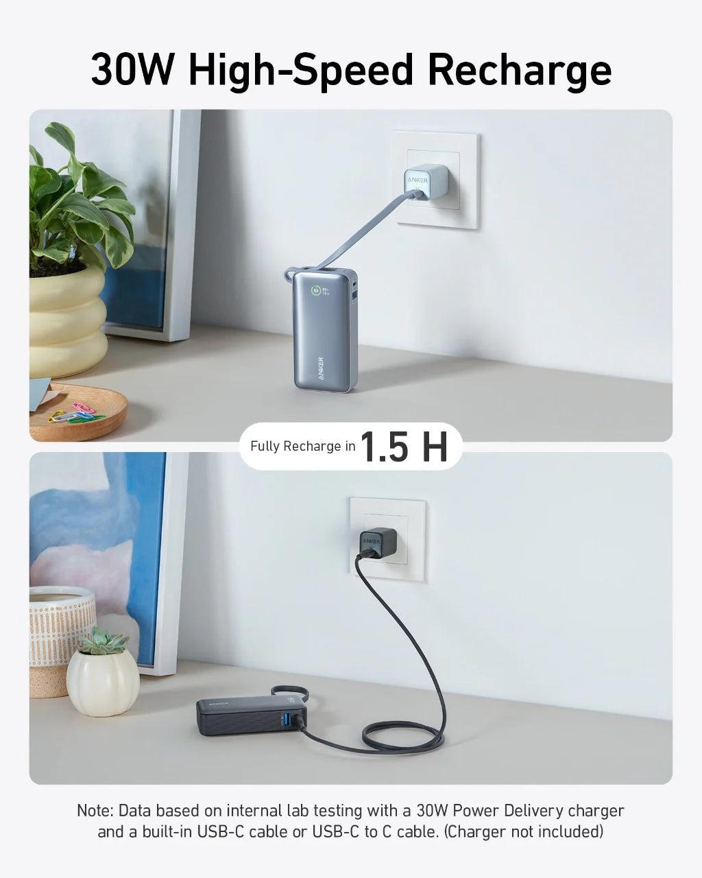 Anker A1259H11 Nano Power Bank 30W Built-In Usb-C Cable 10000Mah