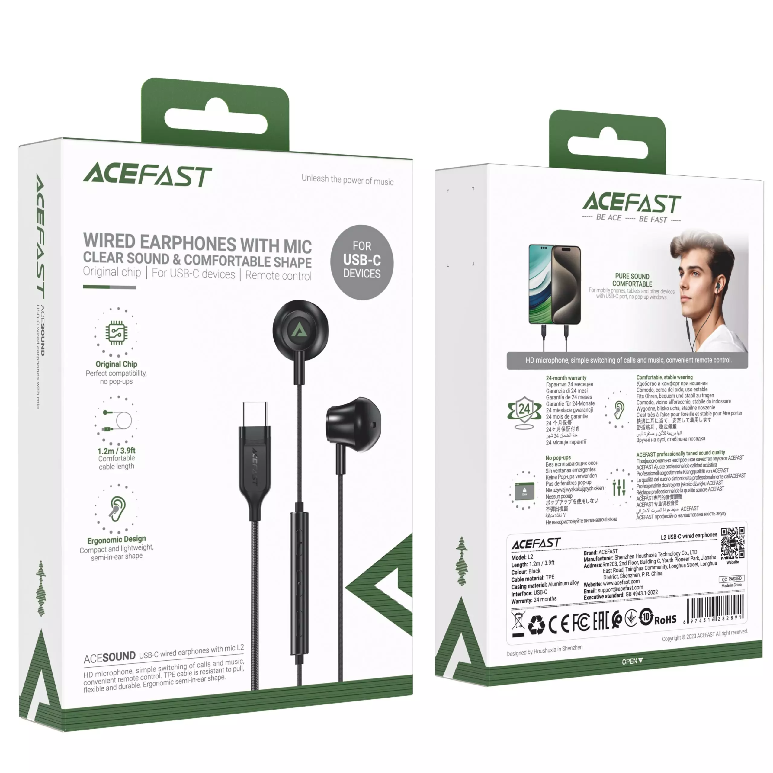 Acefast L2 Acesound Usb C Wired Earphones With Mic