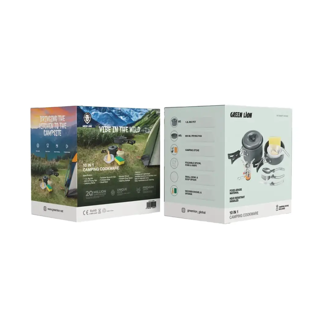 Camping Cookware 10 In 1 Green Lion - Black