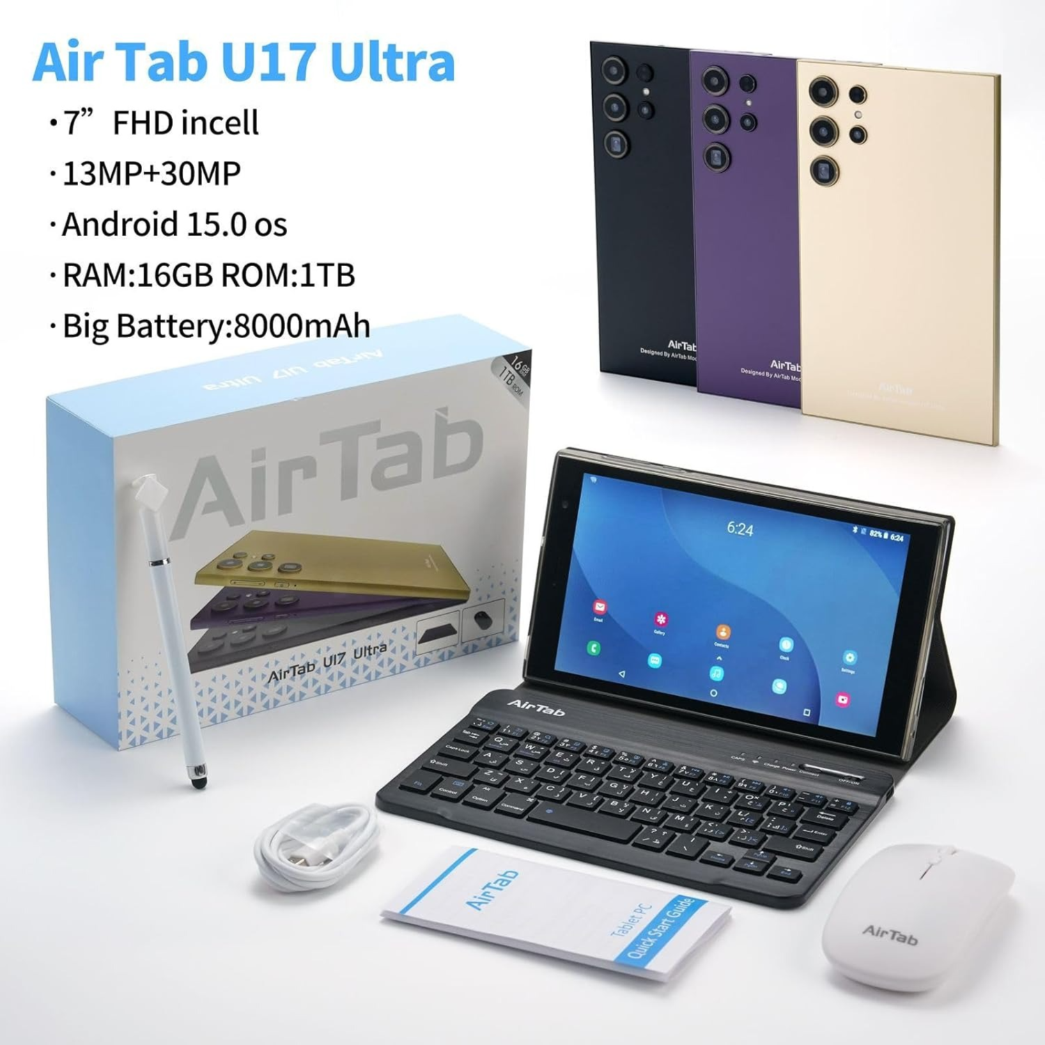 Air Tab U07 Ultra Tablet 5G – 7" Fhd, 16Gb+1Tb, Wireless Keyboard