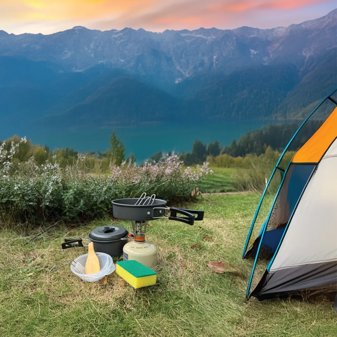 Camping Cookware 10 In 1 Green Lion - Black