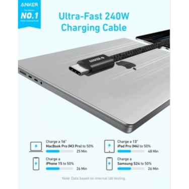Anker Zolo Usb C To Usb C 240w Braided Fast Charging Cable 3.3 Ft A8060h11 - Black