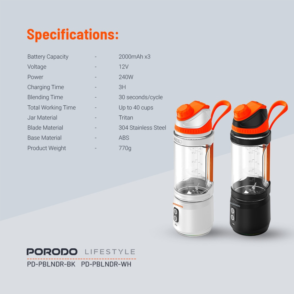 Portable Blender Porodo Lifestyle Dual Spin Clockwise & Reverse